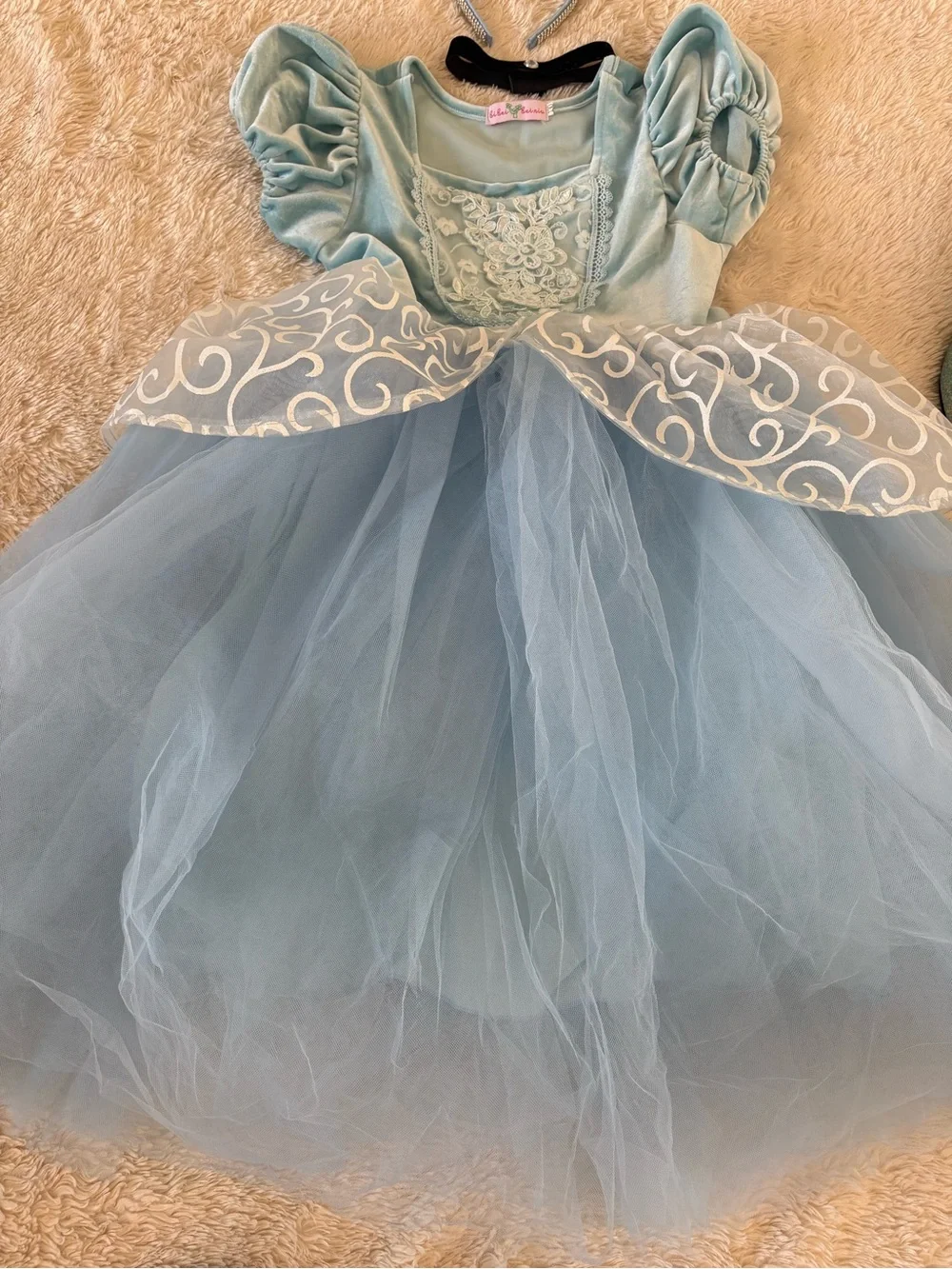 Kids Blue Cinderella Princess dress with Tulle Skirt, choker, headband and shoes